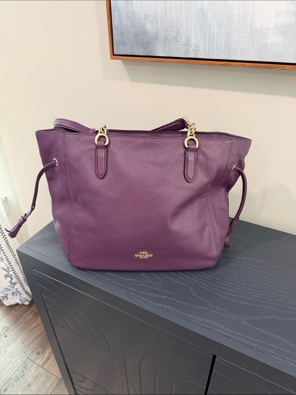 Coach Pebbled Leather Tote In Deep Plum